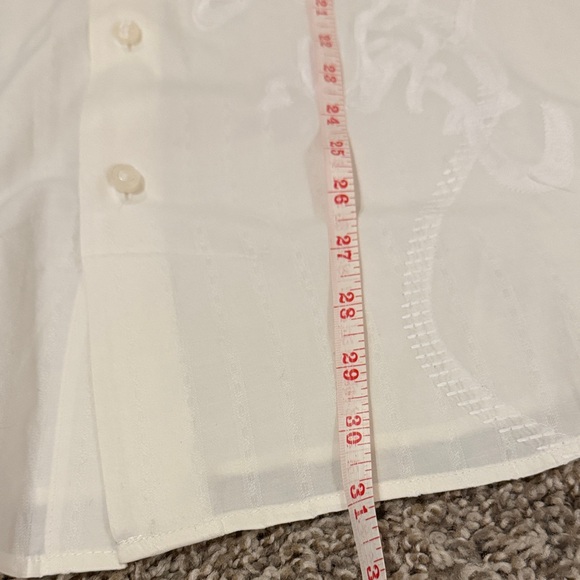 Men's XL White Short Sleeve Button Up Shirt with Embroidery - Picture 6 of 7
